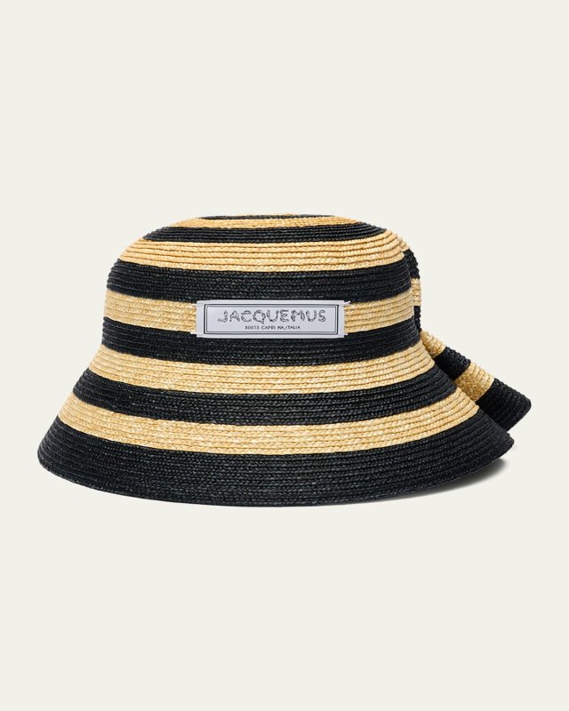 La Chapeau Vela Striped Raffia Bucket Hat